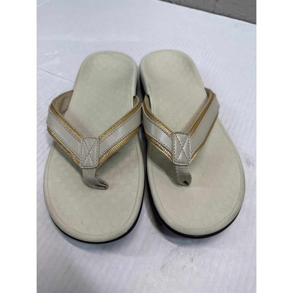 Vionic Women’s Tide‎ II Orthotic Sandal Flip Flop Thong Beige Gold Accent Size 8